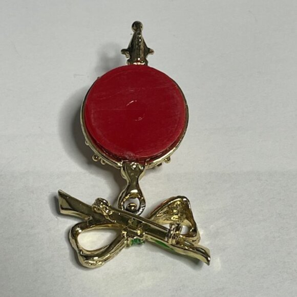 VTG Christmas Ball Ornament Brooch Enamel & Acrylic Movable Brooch Pin 1"x2.25 - Picture 7 of 13